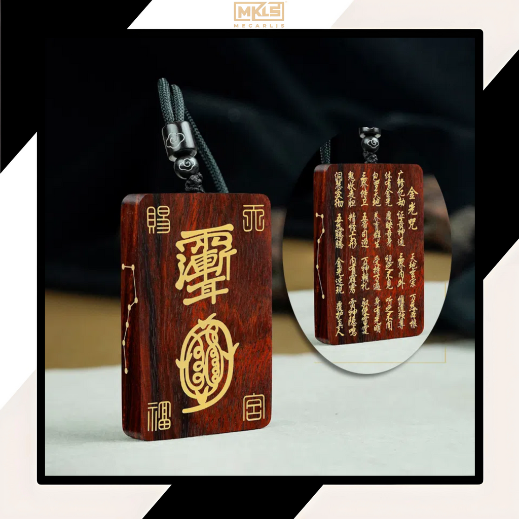 Celestial Pattern Pendant in Tri-Hardwood & Silver – Yi Jing-Inspired Design – Handcrafted Wood-Inlaid Artifact – Cultural Jewelry for Men/Necklace
