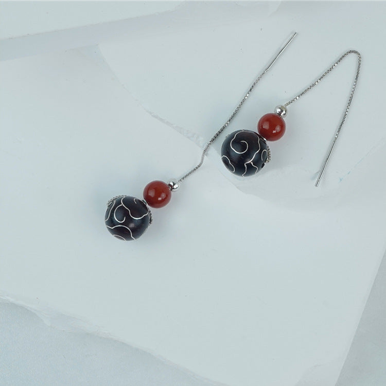 Red Sandalwood Inlaid with Silver, Clouds Around Zen Heart - The Eastern Artistic Conception of "Auspicious Cloud" Earrings