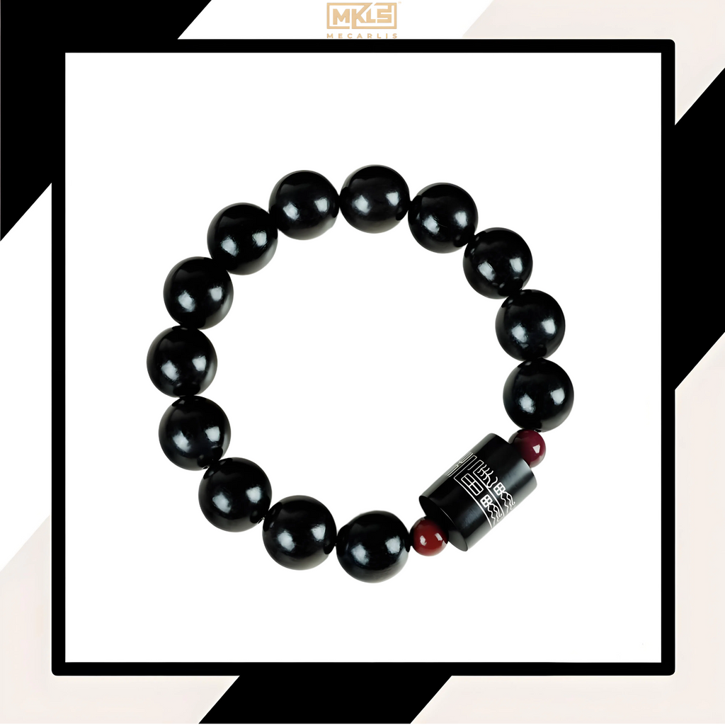 Cinnabar & Ebony Bracelet with Silver Inlay – 13 Yi Jing-Inspired Segments – Handcrafted Suitai Pattern – Wearable Philosophy for Mindful Living