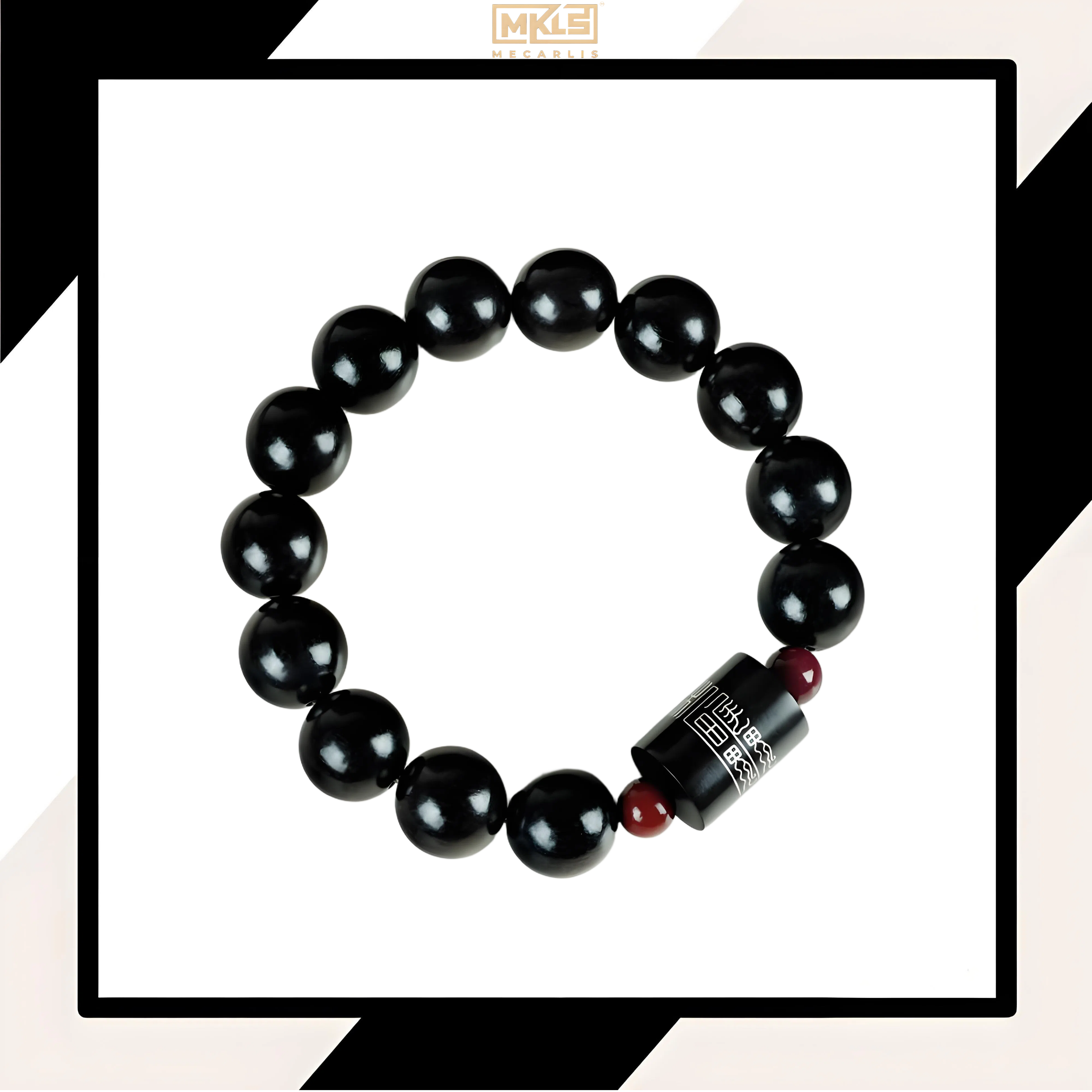 Zen Rhyme of the East, Inscribing Blessings - The Cultural Beauty of Cinnabar Ebony Inlaid with Silver "Inscription Blessing" Bracelet