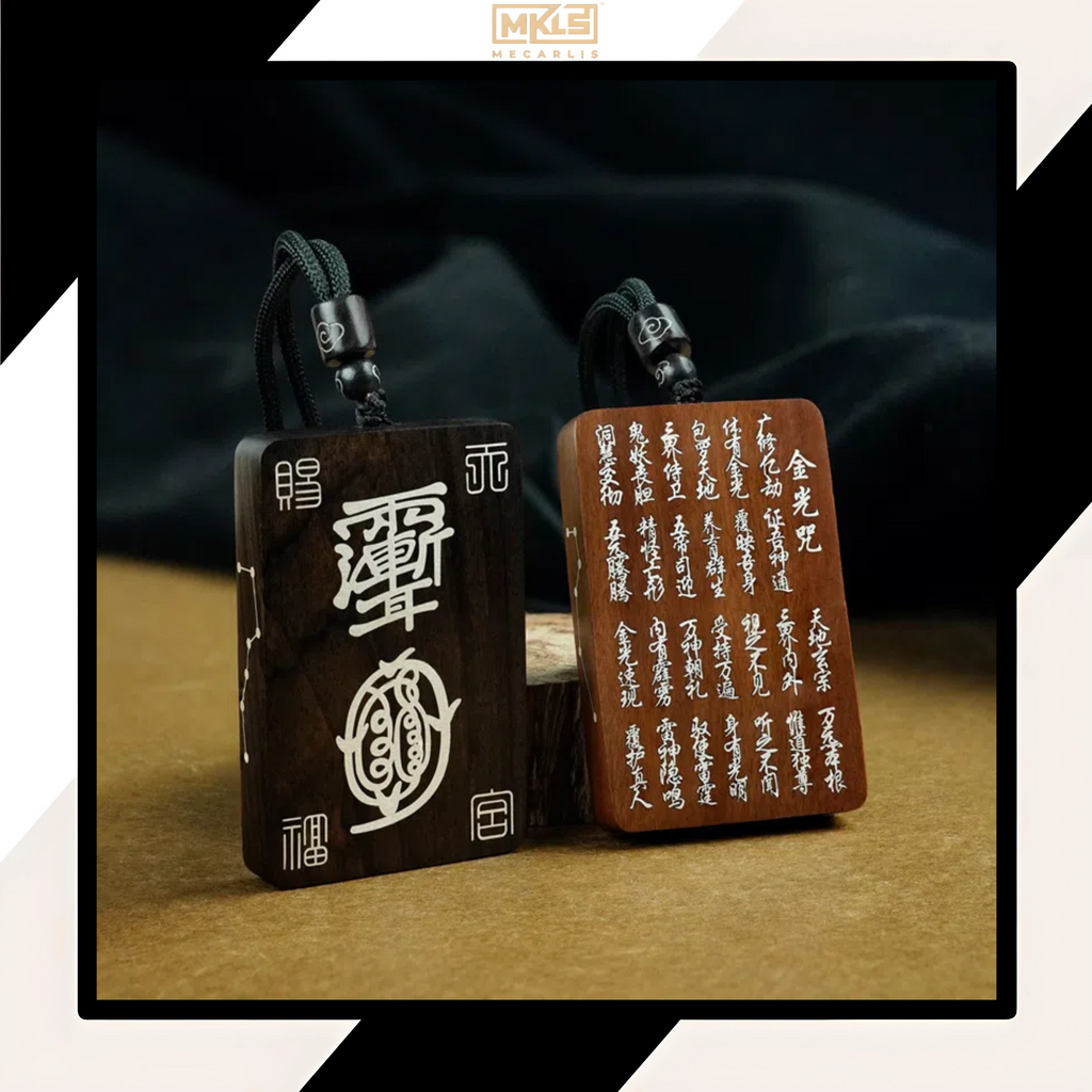 Celestial Pattern Pendant in Tri-Hardwood & Silver – Yi Jing-Inspired Design – Handcrafted Wood-Inlaid Artifact – Cultural Jewelry for Men/Necklace