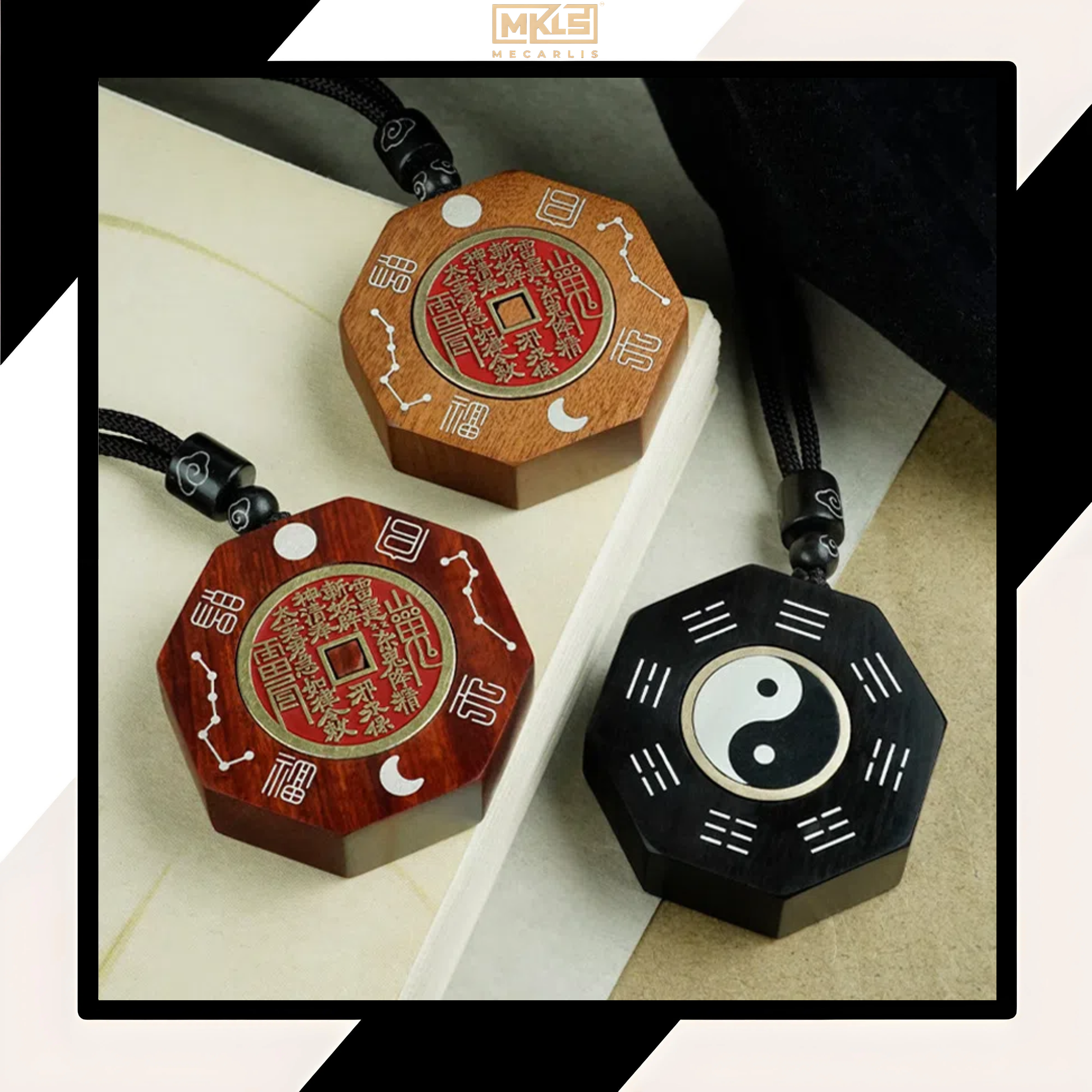 Yin - Yang Harmony, Zen Rhyme of the East - The Cultural Philosophy of Ebony, Blood Sandalwood and Jujube Wood Inlaid with Silver "Tai Chi Kung Fu" Pendant
