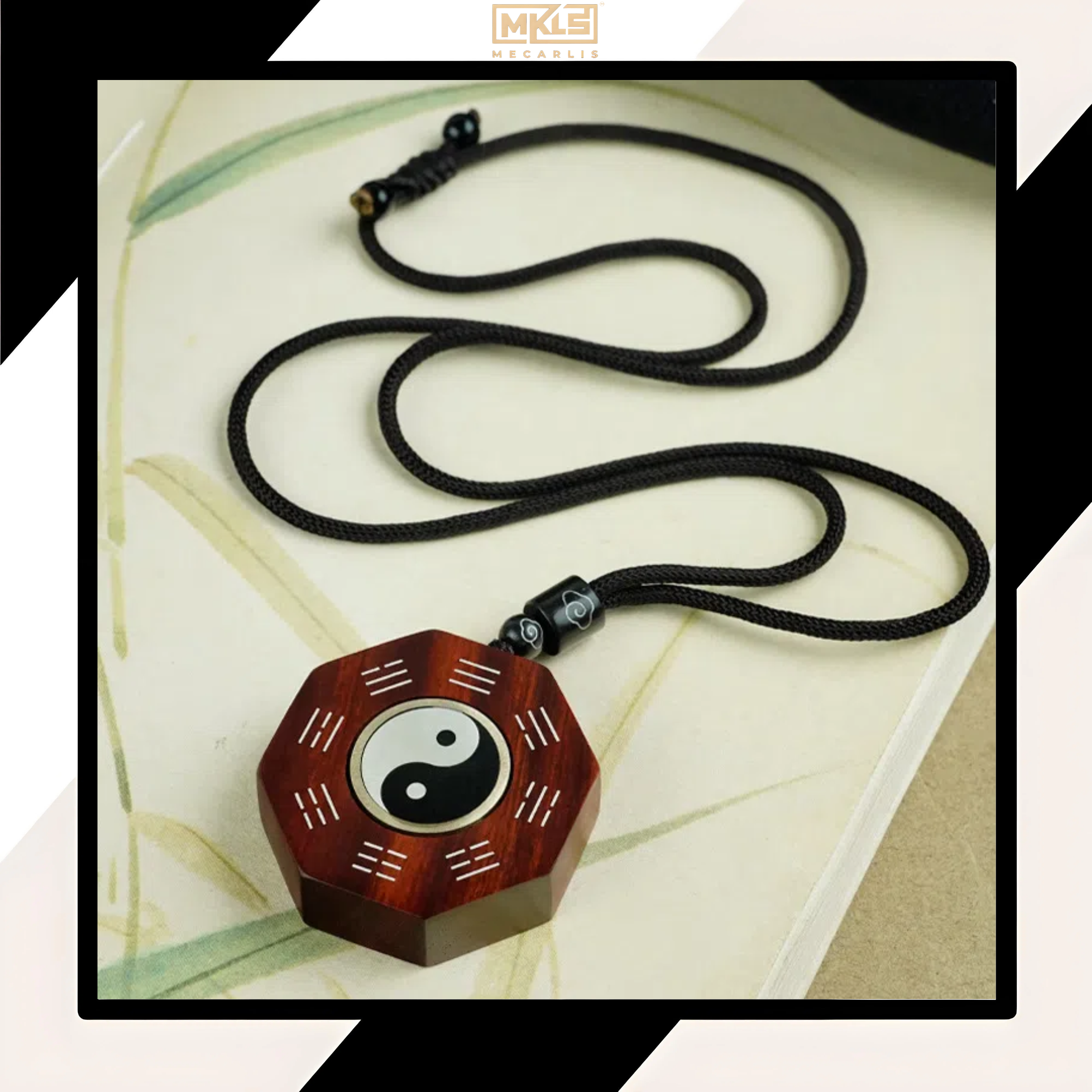 Yin - Yang Harmony, Zen Rhyme of the East - The Cultural Philosophy of Ebony, Blood Sandalwood and Jujube Wood Inlaid with Silver "Tai Chi Kung Fu" Pendant
