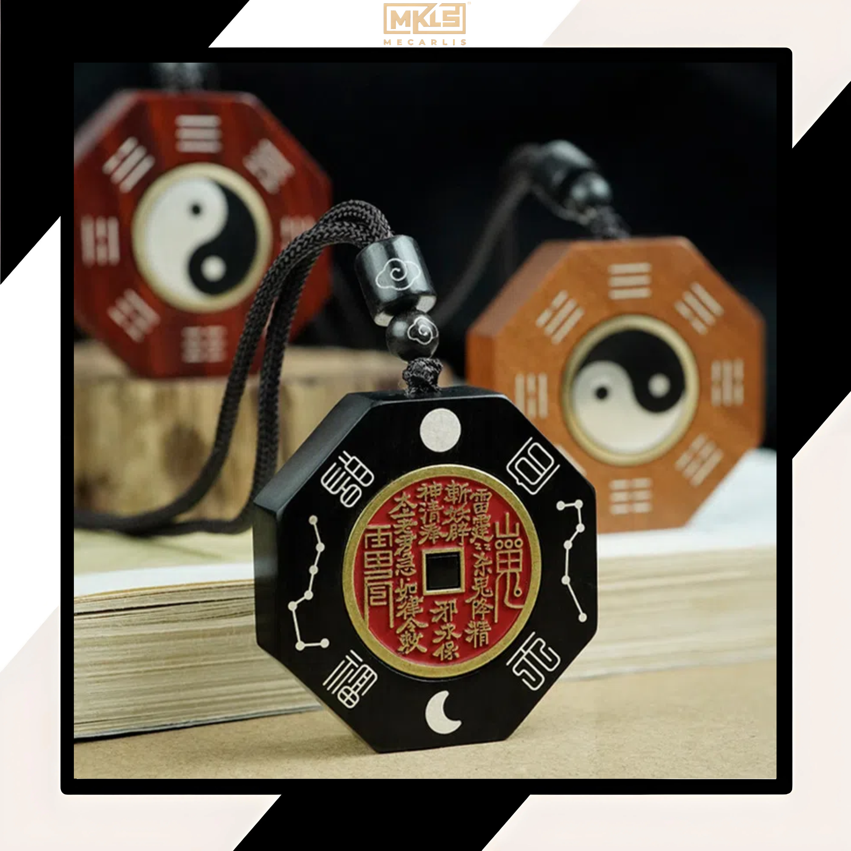 Yin - Yang Harmony, Zen Rhyme of the East - The Cultural Philosophy of Ebony, Blood Sandalwood and Jujube Wood Inlaid with Silver "Tai Chi Kung Fu" Pendant