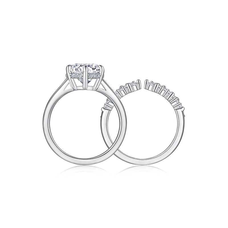 925 Sterling Silver Inlaid Moissanite Double - Ring Stackable Women's Ring