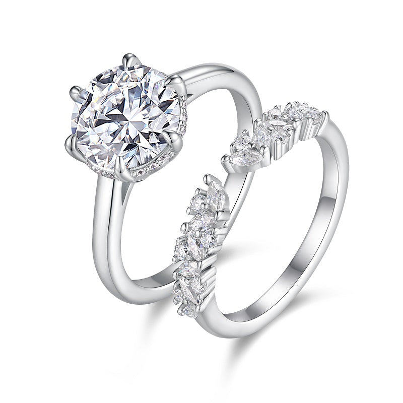 925 Sterling Silver Inlaid Moissanite Double - Ring Stackable Women's Ring