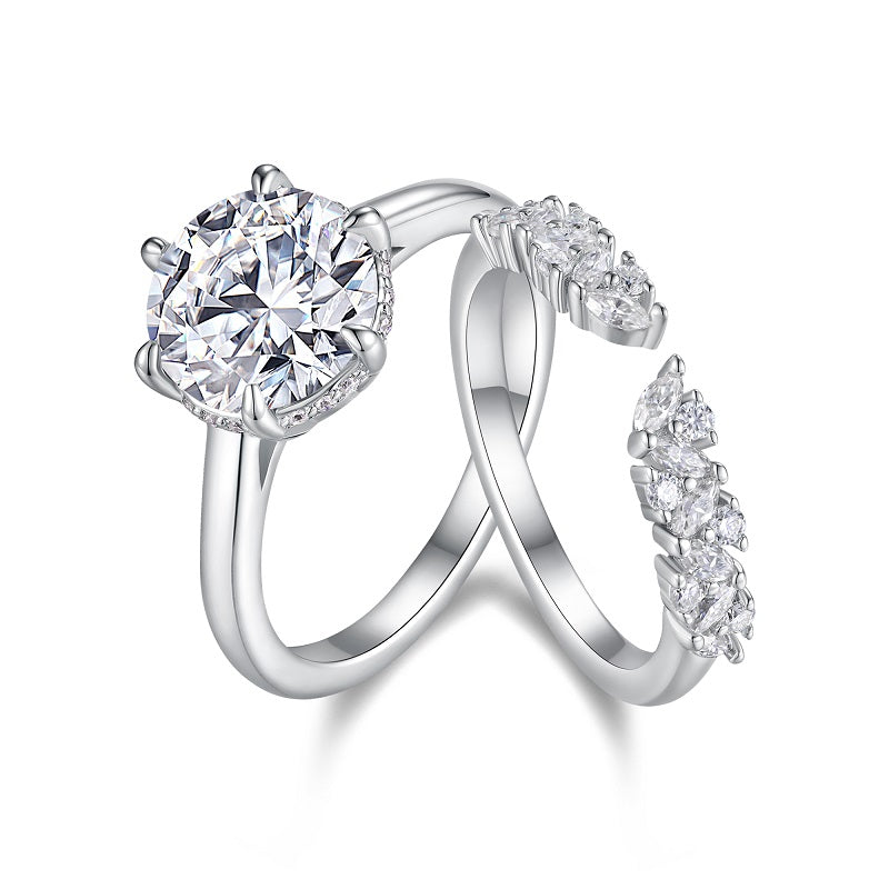 925 Sterling Silver Inlaid Moissanite Double - Ring Stackable Women's Ring