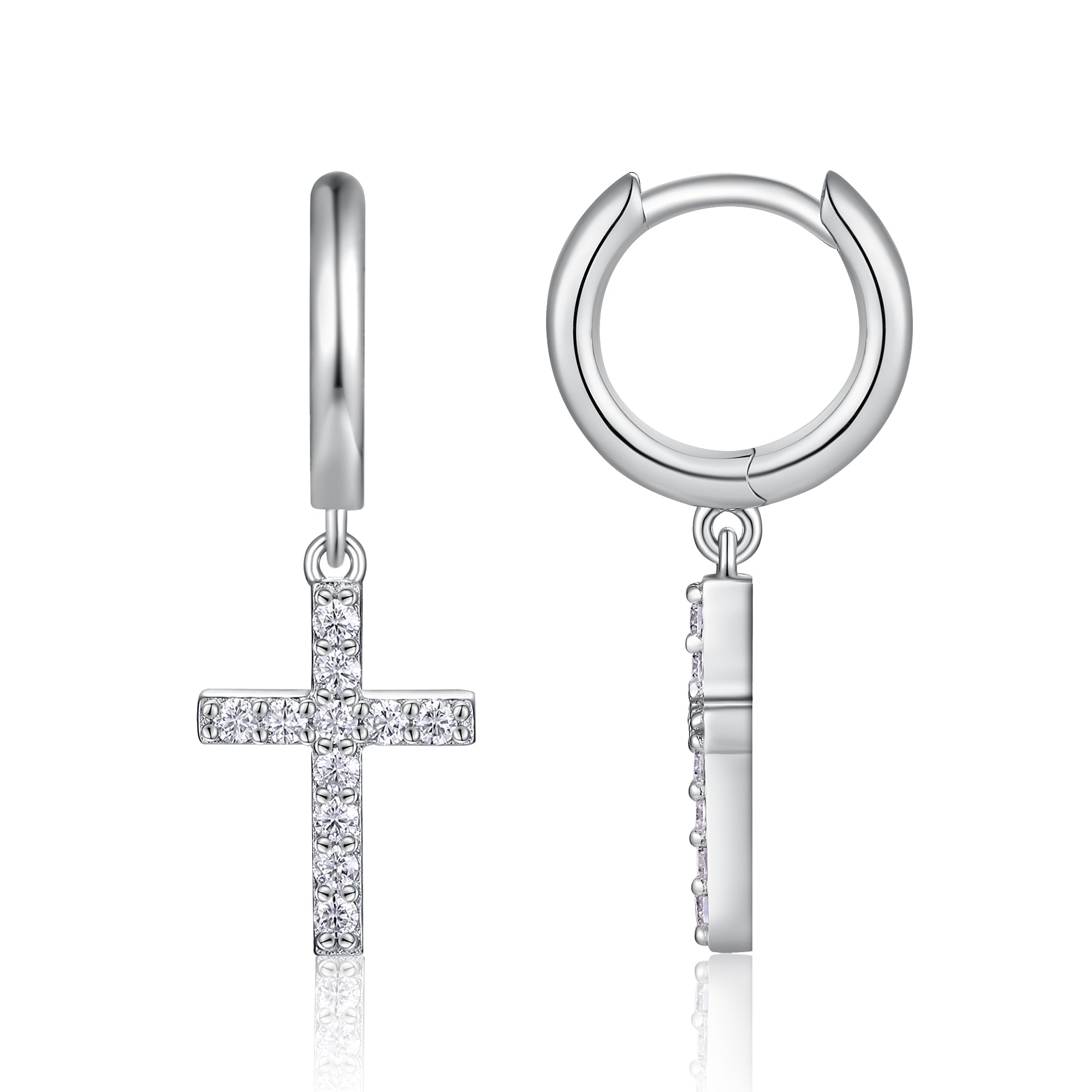 925 Sterling Silver Inlaid Moissanite Cross Earrings