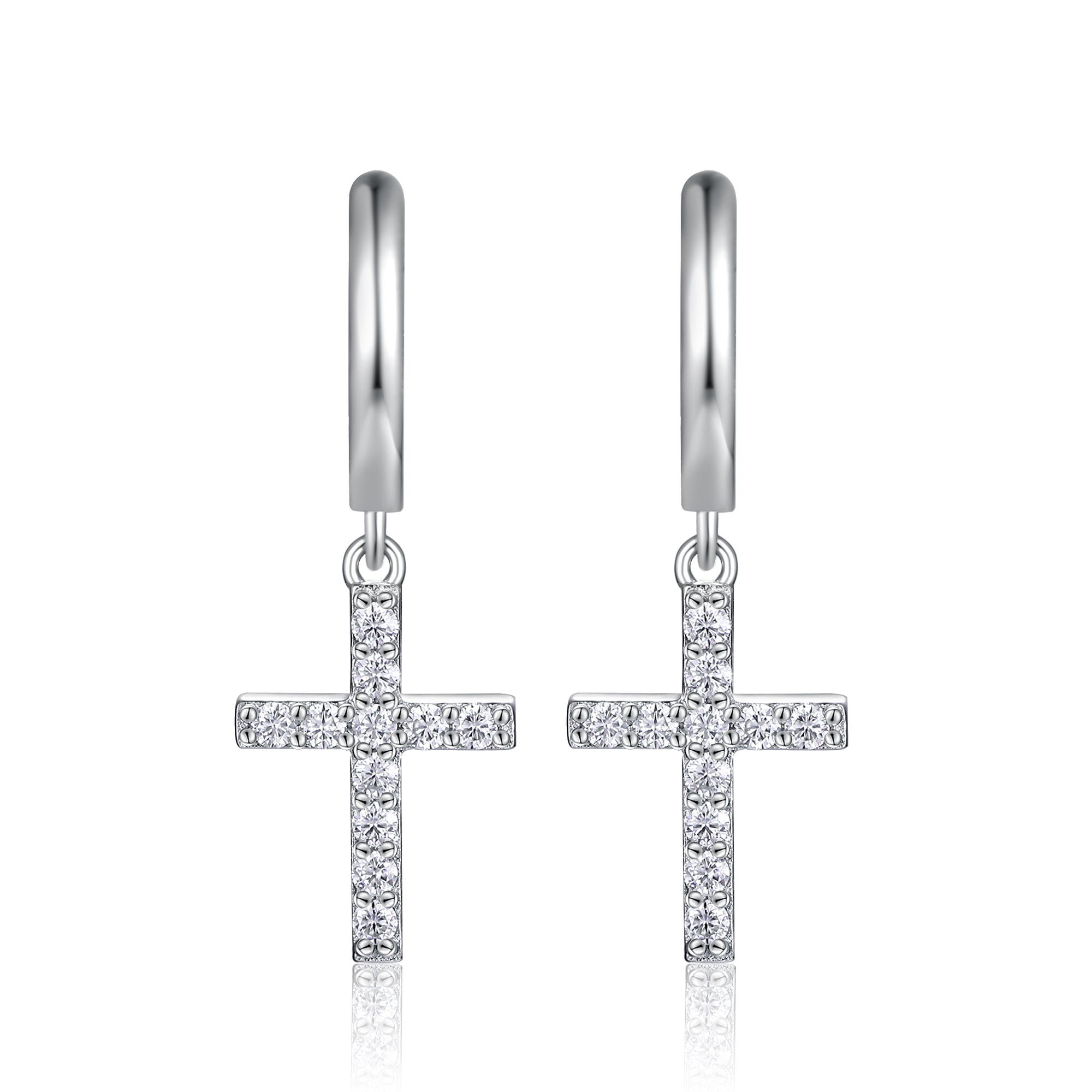 925 Sterling Silver Inlaid Moissanite Cross Earrings