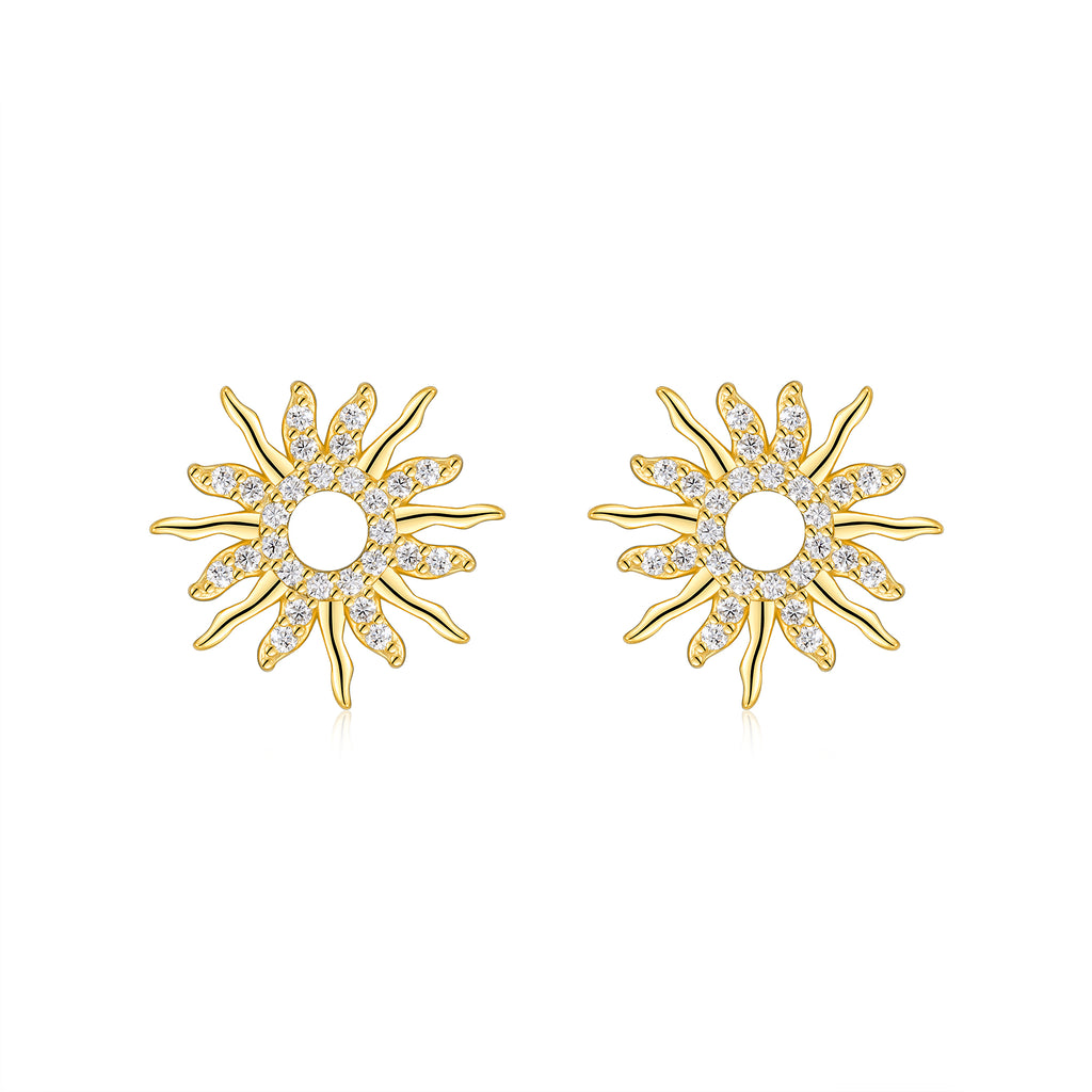 925 Sterling Silver Gold - Plated Earrings Inlaid with Moissanite in Sunflower Design