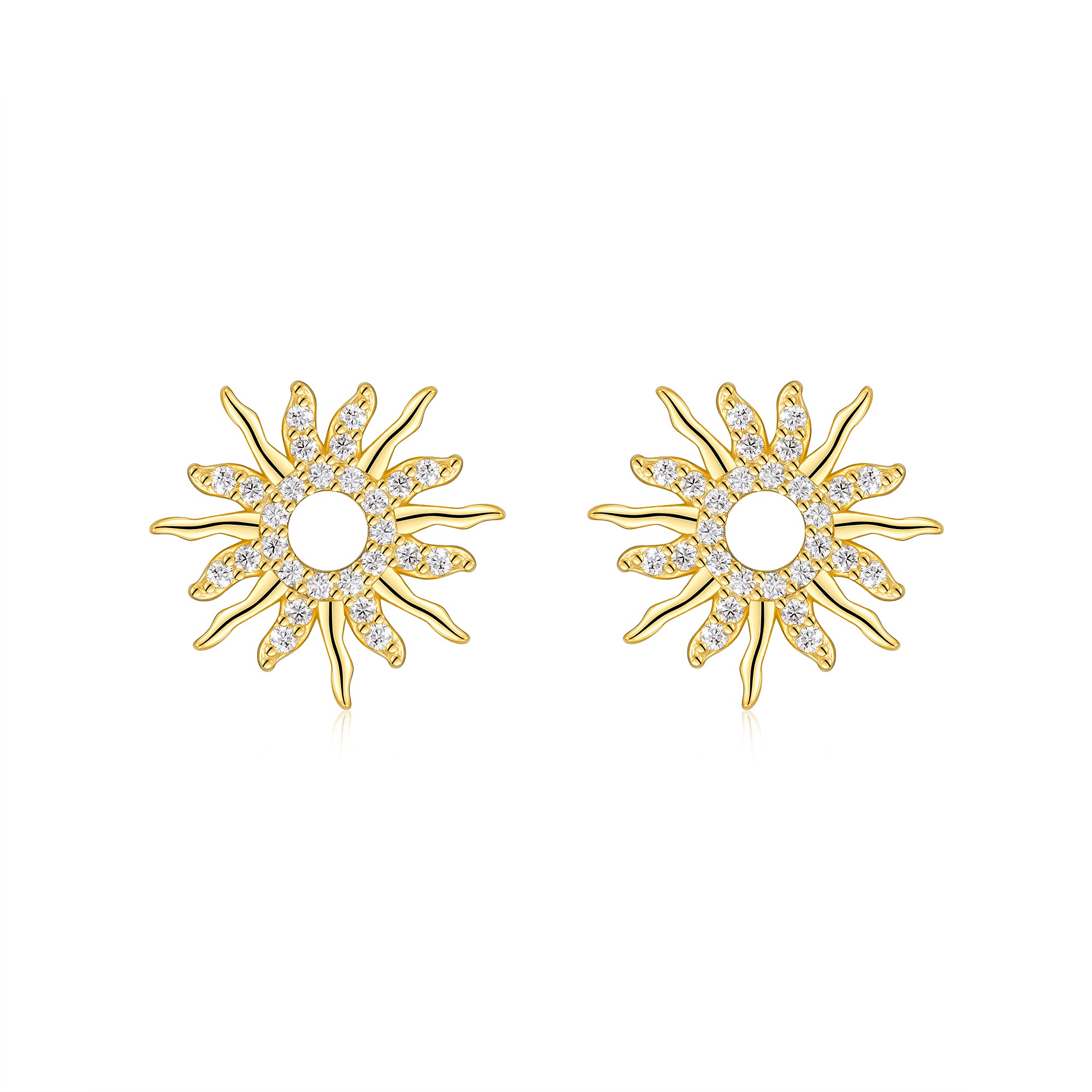 925 Sterling Silver Gold - Plated Earrings Inlaid with Moissanite in Sunflower Design