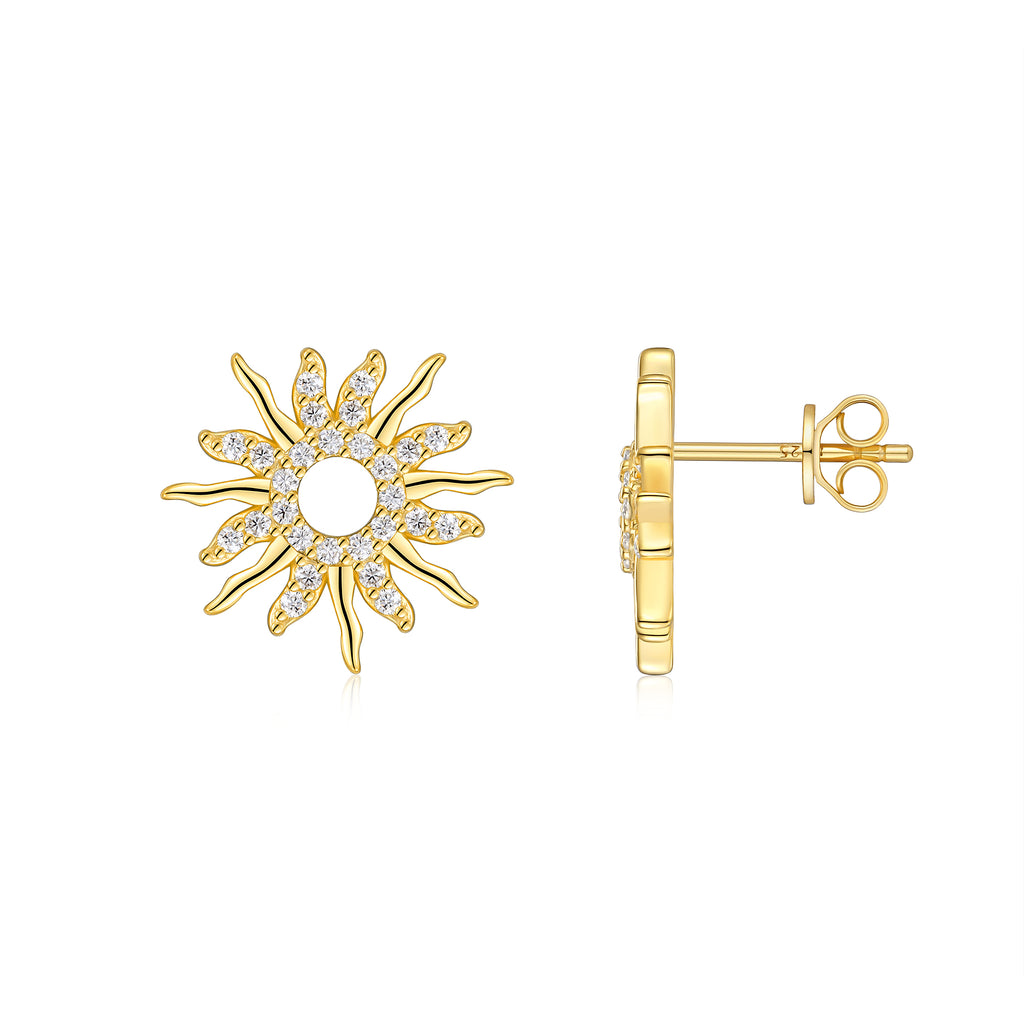 925 Sterling Silver Gold - Plated Earrings Inlaid with Moissanite in Sunflower Design