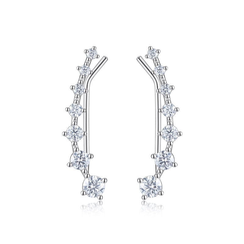 925 Sterling Silver Inlaid Moissanite Vine - shaped Earrings