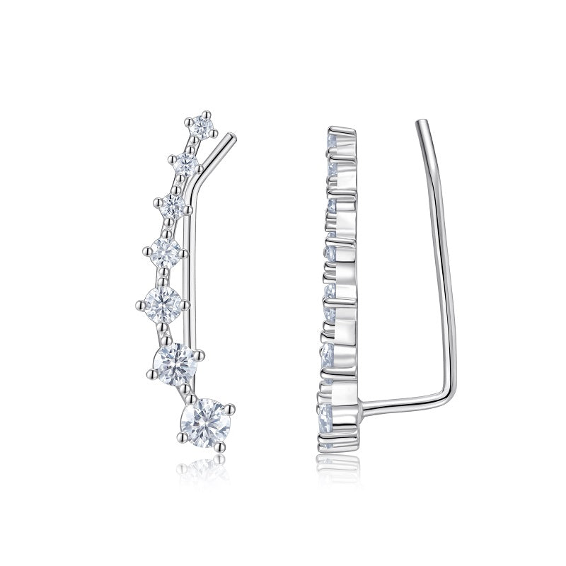 925 Sterling Silver Inlaid Moissanite Vine - shaped Earrings