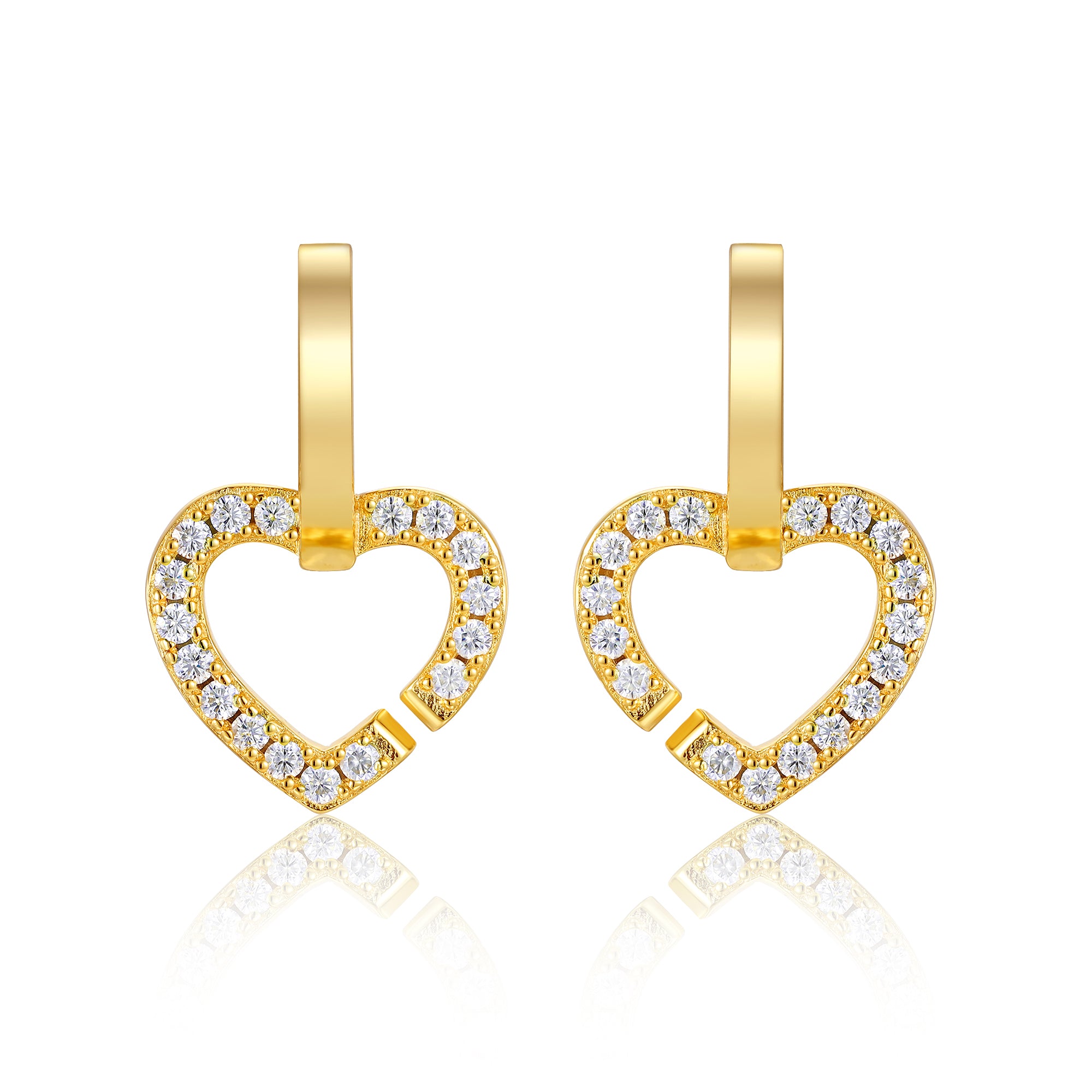 925 Sterling Silver Gold Plated Inlaid Moissanite Heart-shaped Earrings