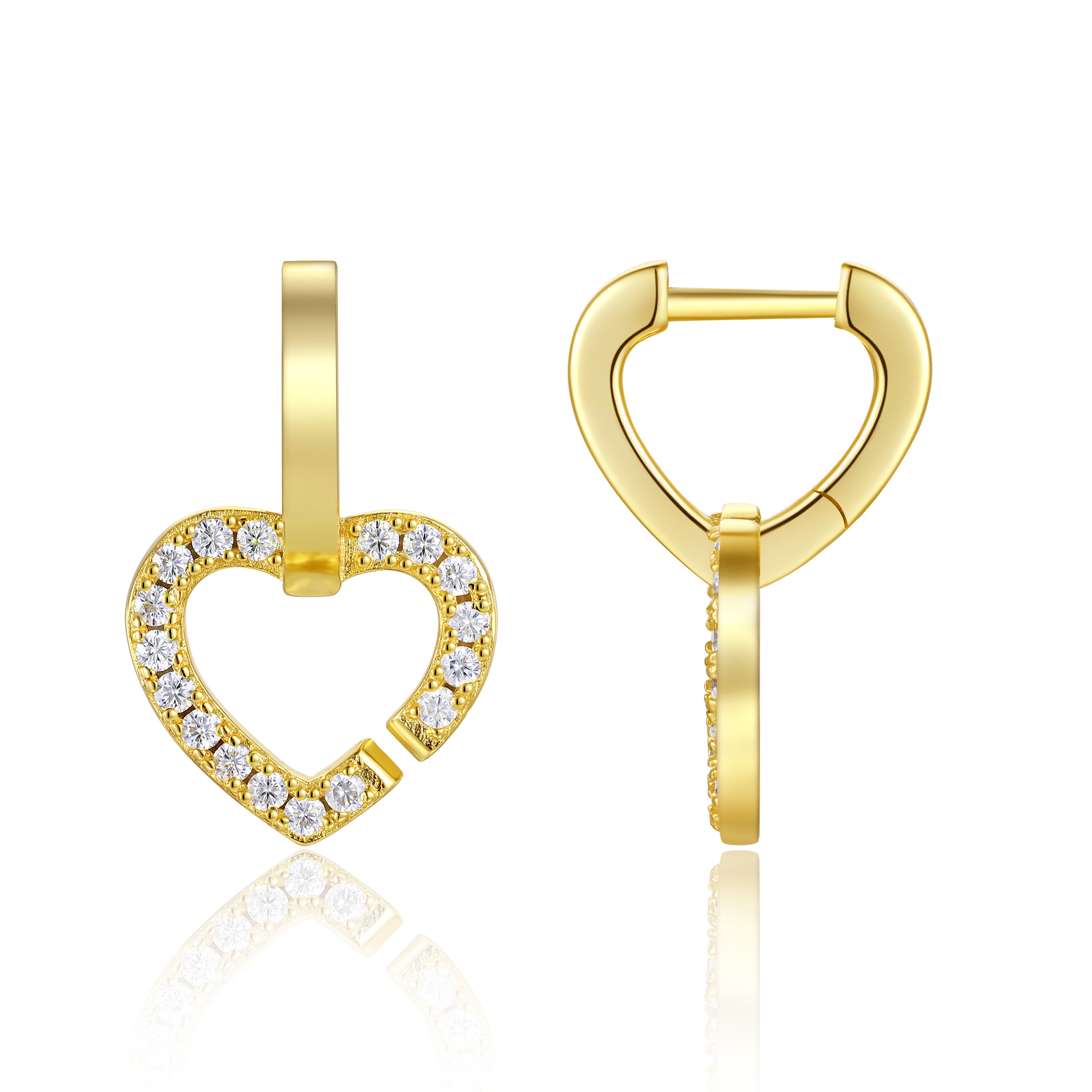 925 Sterling Silver Gold Plated Inlaid Moissanite Heart-shaped Earrings