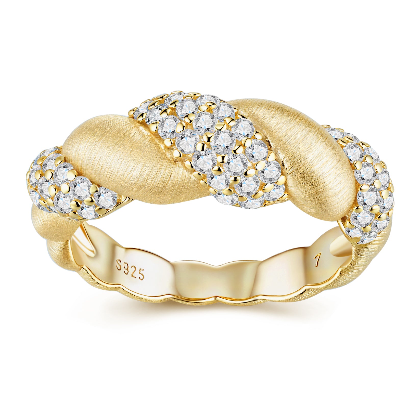 925 Sterling Silver Gold - Plated Ring Inlaid with Moissanite in Flower Vine Design for Women