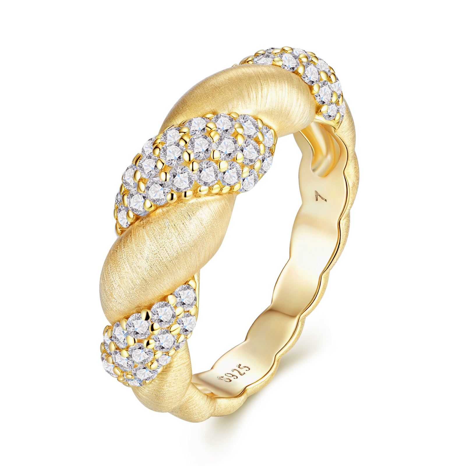 925 Sterling Silver Gold - Plated Ring Inlaid with Moissanite in Flower Vine Design for Women
