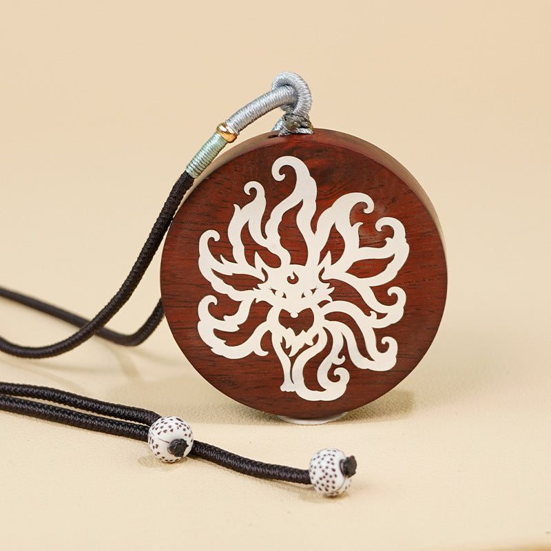 Fox Shadow and Zen Heart, Spiritual Rhyme of the East - The Cultural Artistic Conception of Ebony Inlaid with Silver Nine - Tailed Fox Pendant