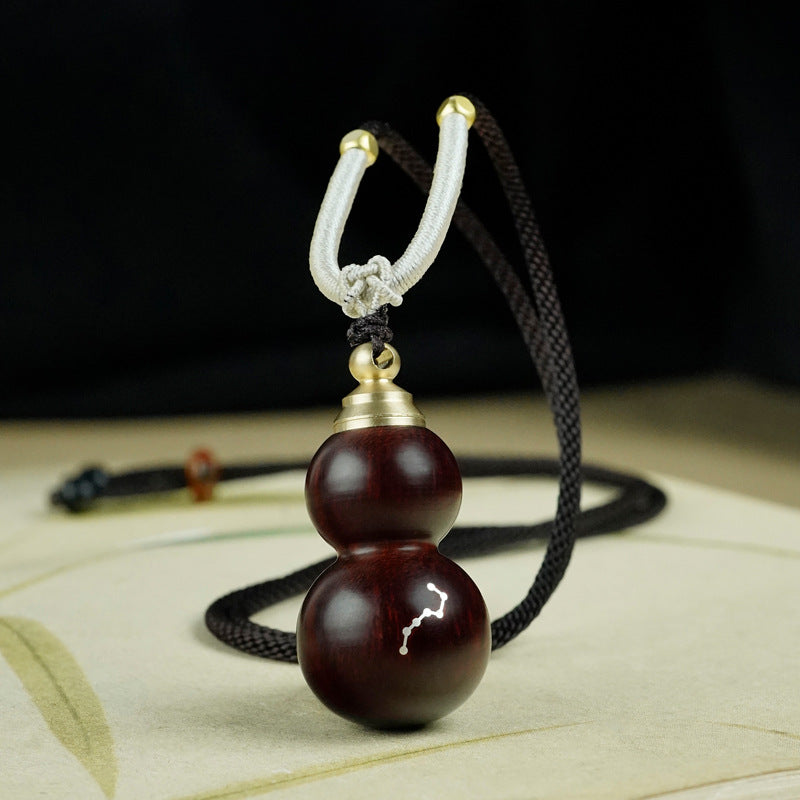 Star Rhyme and Zen Heart, Gourd Hides Blessings and Auspiciousness - The Eastern Artistic Conception of Red Sandalwood Inlaid with Silver "Big Dipper" Pendant