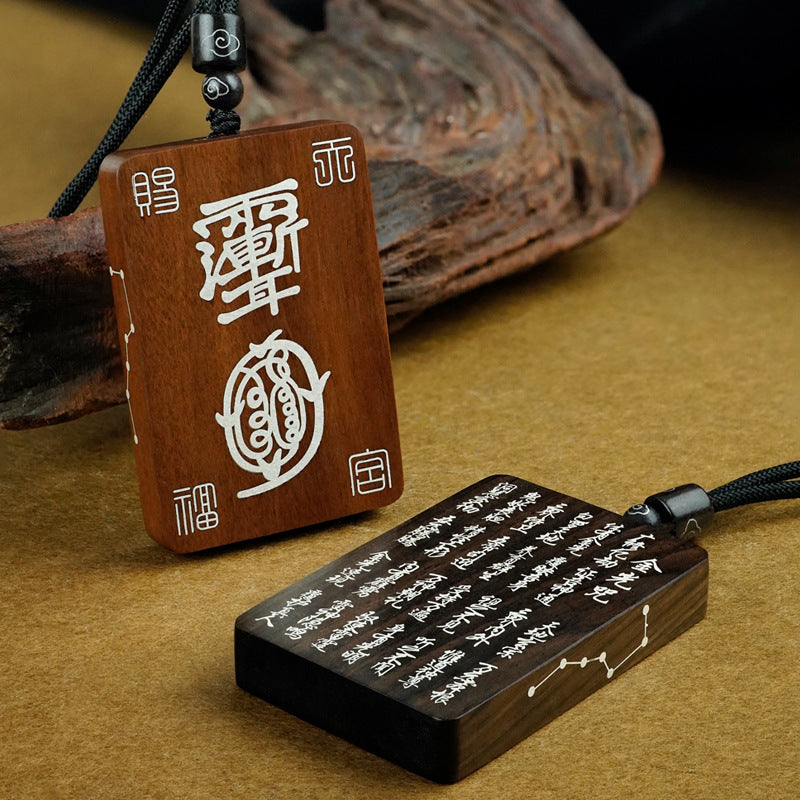 Celestial Pattern Pendant in Tri-Hardwood & Silver – Yi Jing-Inspired Design – Handcrafted Wood-Inlaid Artifact – Cultural Jewelry for Men/Necklace