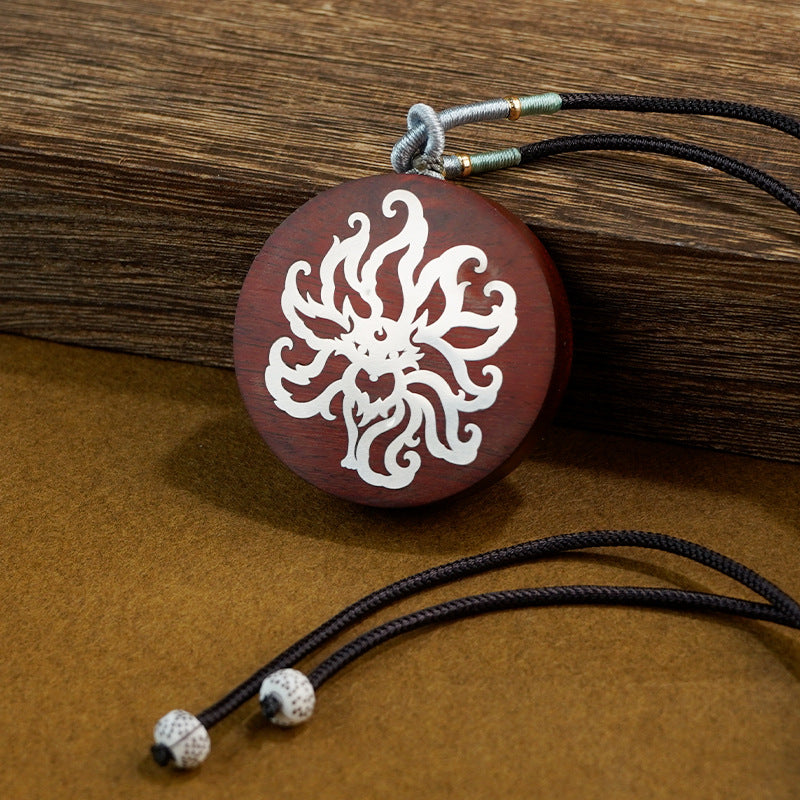 Fox Shadow and Zen Heart, Spiritual Rhyme of the East - The Cultural Artistic Conception of Ebony Inlaid with Silver Nine - Tailed Fox Pendant