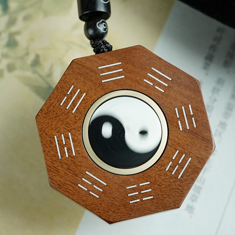Yin - Yang Harmony, Zen Rhyme of the East - The Cultural Philosophy of Ebony, Blood Sandalwood and Jujube Wood Inlaid with Silver "Tai Chi Kung Fu" Pendant