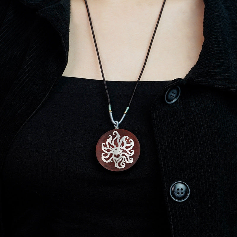 Fox Shadow and Zen Heart, Spiritual Rhyme of the East - The Cultural Artistic Conception of Ebony Inlaid with Silver Nine - Tailed Fox Pendant