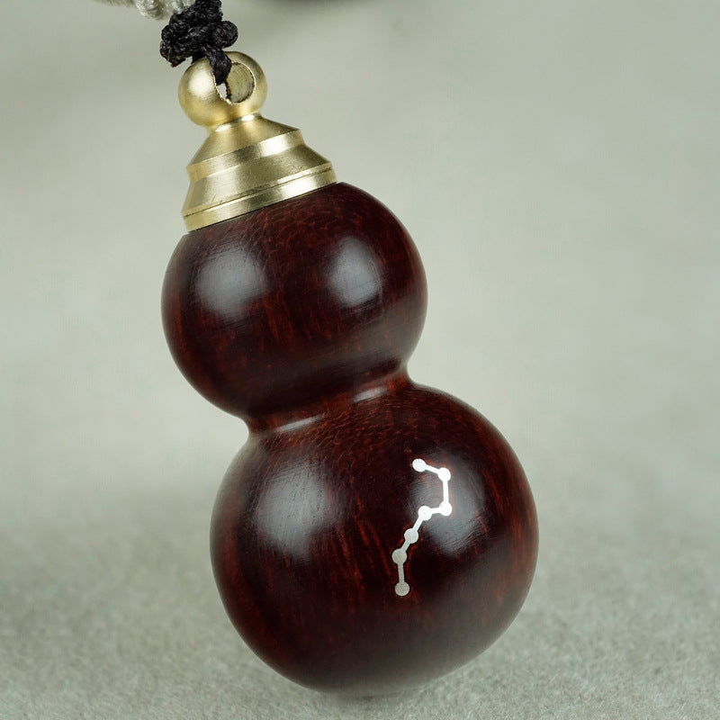 Star Rhyme and Zen Heart, Gourd Hides Blessings and Auspiciousness - The Eastern Artistic Conception of Red Sandalwood Inlaid with Silver "Big Dipper" Pendant