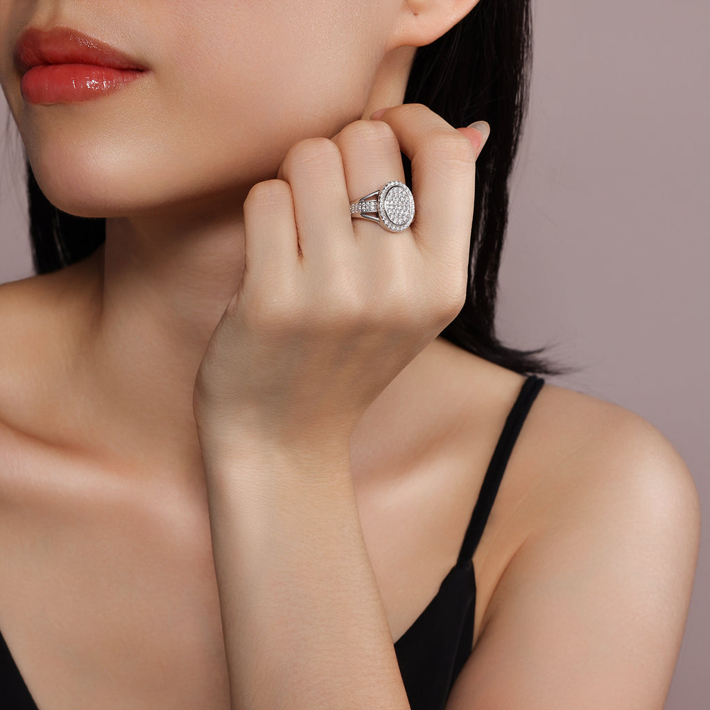 925 Sterling Silver Inlaid Moissanite Star-Shining Egg Core Unisex Ring
