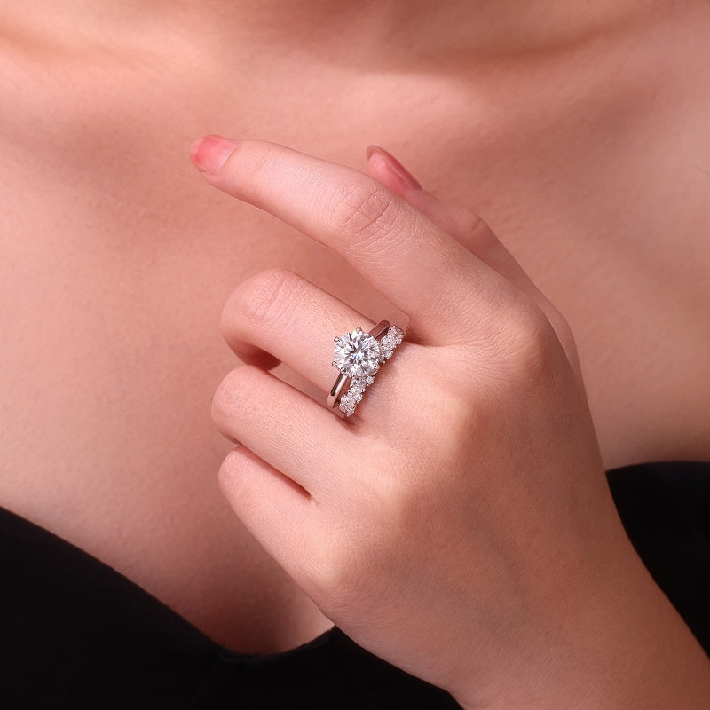 925 Sterling Silver Inlaid Moissanite Double - Ring Stackable Women's Ring