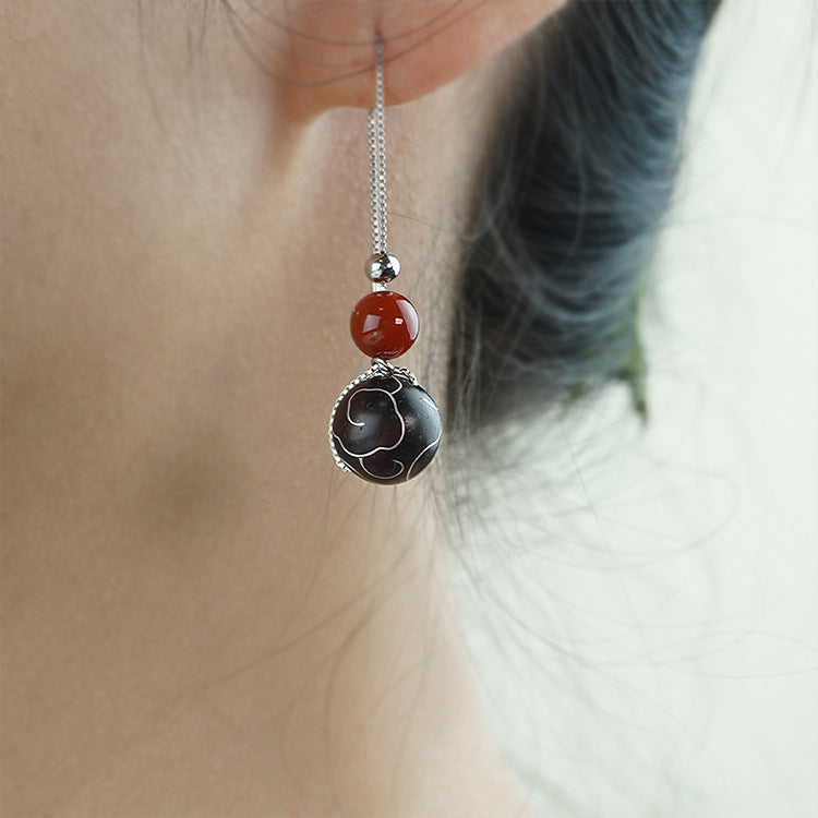 Red Sandalwood Inlaid with Silver, Clouds Around Zen Heart - The Eastern Artistic Conception of "Auspicious Cloud" Earrings
