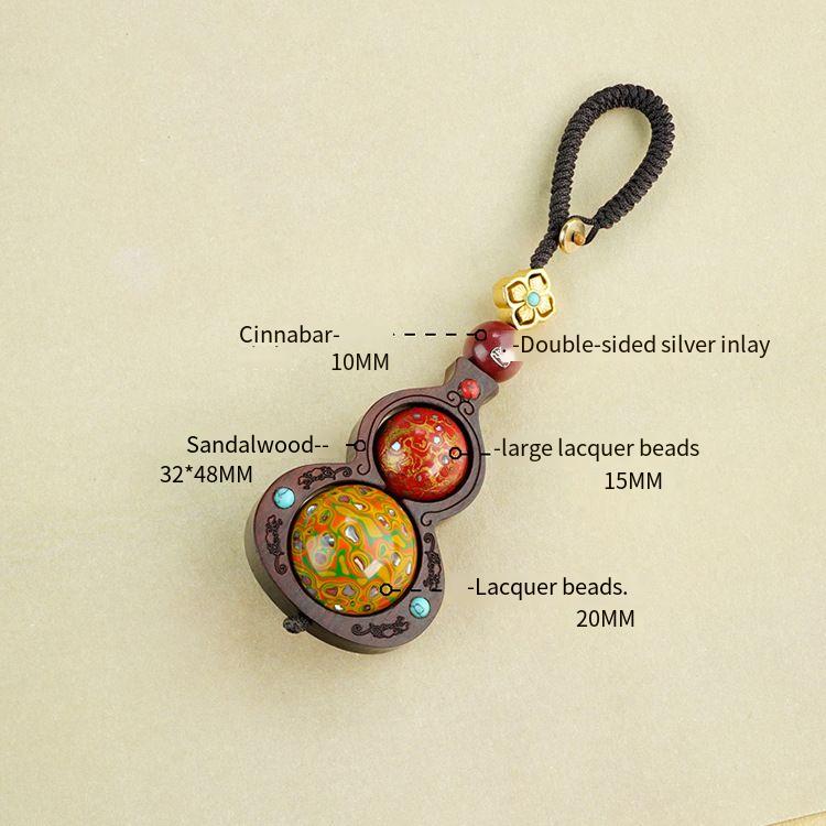 Gourd Rhyme and Zen Heart, Lacquer Art of the East - The Charm of Cinnabar Inlaid with Silver Sandalwood Turning Bead Pendant