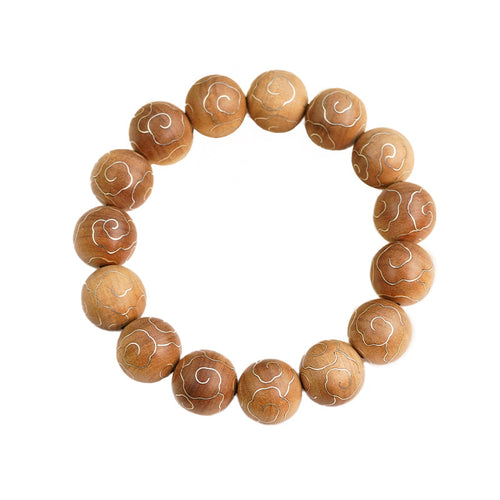 Clouds Surround Sandalwood Fragrance, Zen Accompanies the Body - The Eastern Aesthetics of Indian Old Mountain Sandalwood Inlaid with Silver "Auspicious Cloud" Bracelet
