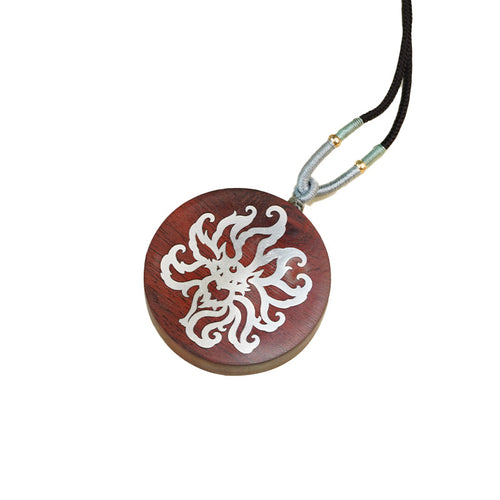 Fox Shadow and Zen Heart, Spiritual Rhyme of the East - The Cultural Artistic Conception of Ebony Inlaid with Silver Nine - Tailed Fox Pendant