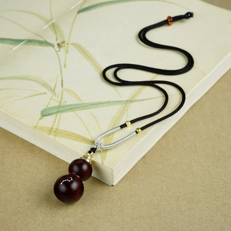Star Rhyme and Zen Heart, Gourd Hides Blessings and Auspiciousness - The Eastern Artistic Conception of Red Sandalwood Inlaid with Silver "Big Dipper" Pendant