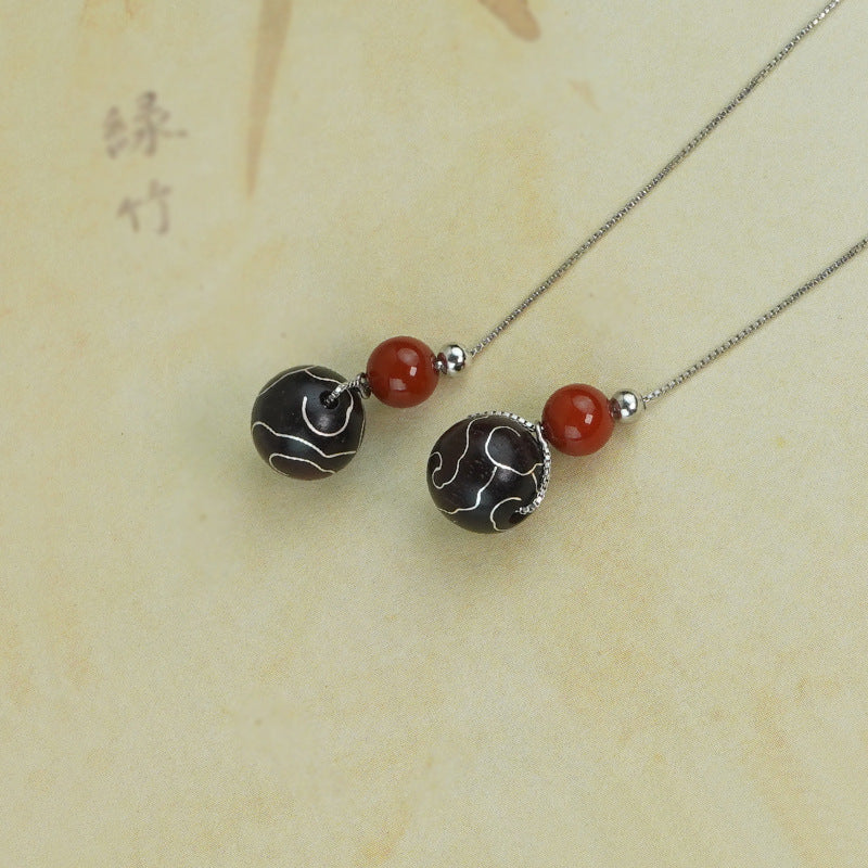 Red Sandalwood Inlaid with Silver, Clouds Around Zen Heart - The Eastern Artistic Conception of "Auspicious Cloud" Earrings