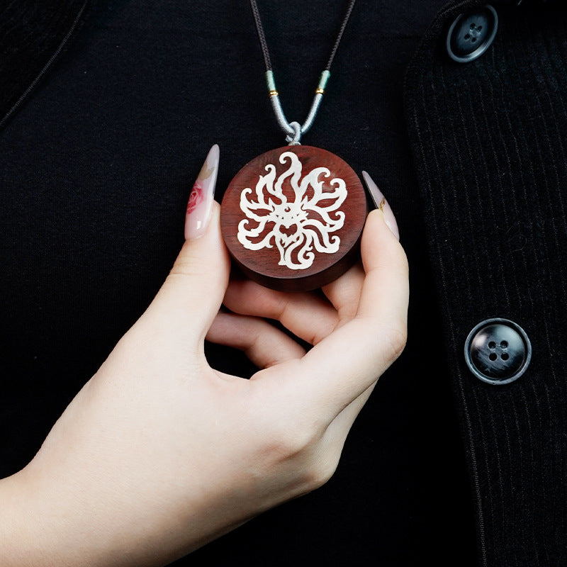 Fox Shadow and Zen Heart, Spiritual Rhyme of the East - The Cultural Artistic Conception of Ebony Inlaid with Silver Nine - Tailed Fox Pendant
