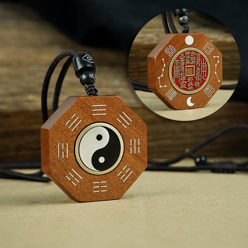 Yin - Yang Harmony, Zen Rhyme of the East - The Cultural Philosophy of Ebony, Blood Sandalwood and Jujube Wood Inlaid with Silver "Tai Chi Kung Fu" Pendant