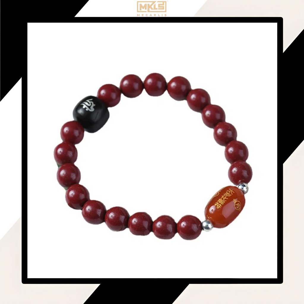 Zen Rhyme of the East, Guardian in the Heart - The Artistic Conception Beauty of Cinnabar Ebony Inlaid with Silver "Guardian Accompany" Bracelet