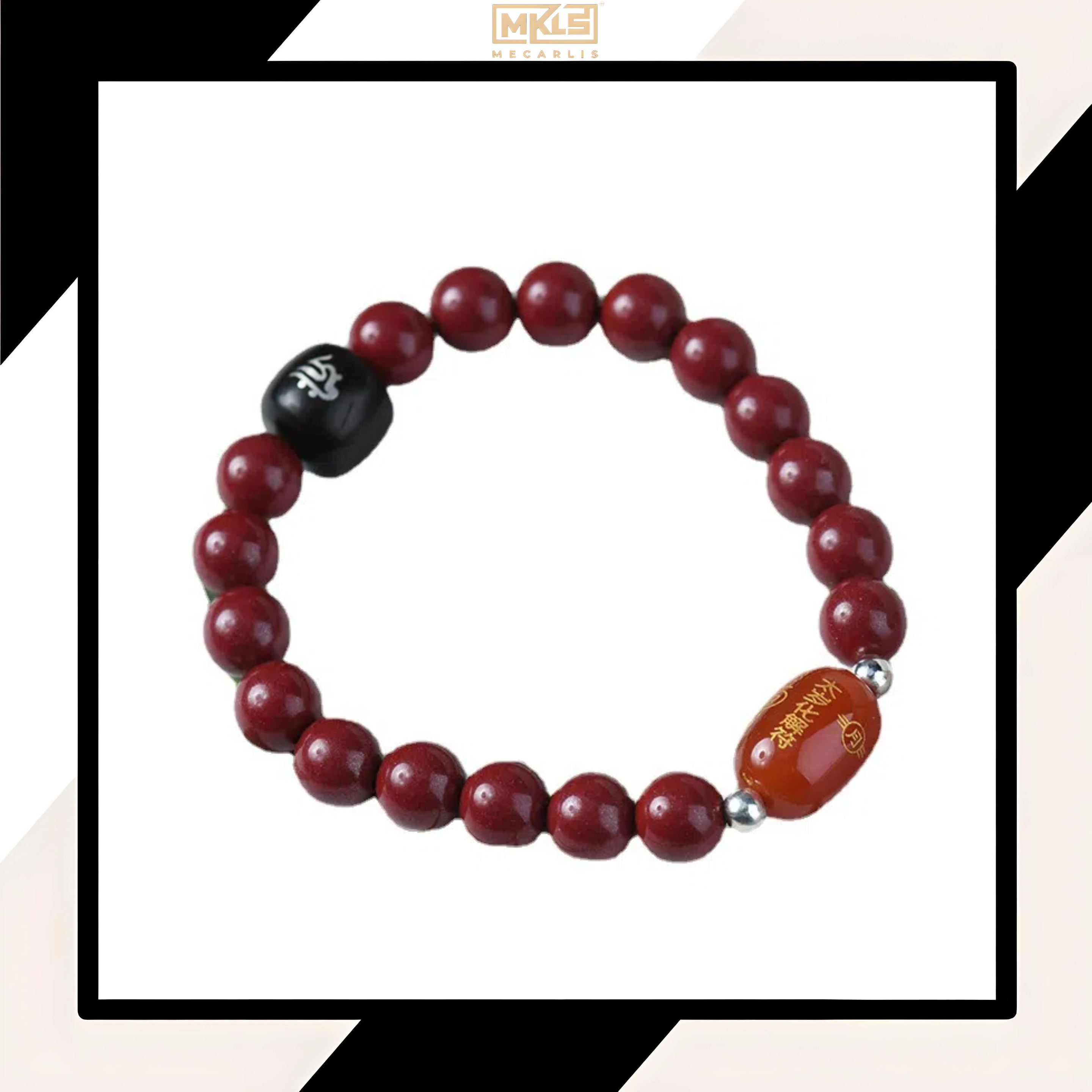 Zen Rhyme of the East, Guardian in the Heart - The Artistic Conception Beauty of Cinnabar Ebony Inlaid with Silver "Guardian Accompany" Bracelet