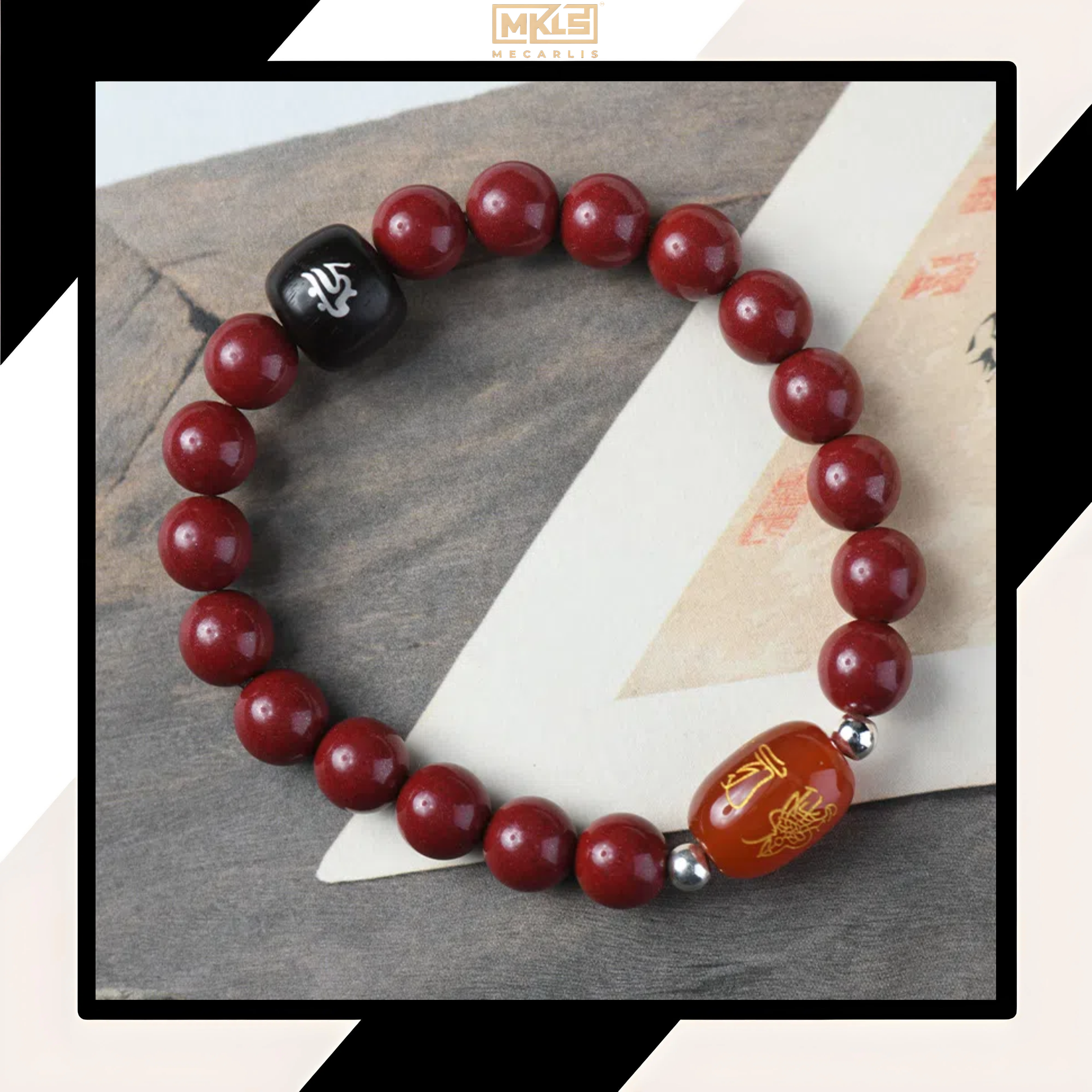 Zen Rhyme of the East, Guardian in the Heart - The Artistic Conception Beauty of Cinnabar Ebony Inlaid with Silver "Guardian Accompany" Bracelet