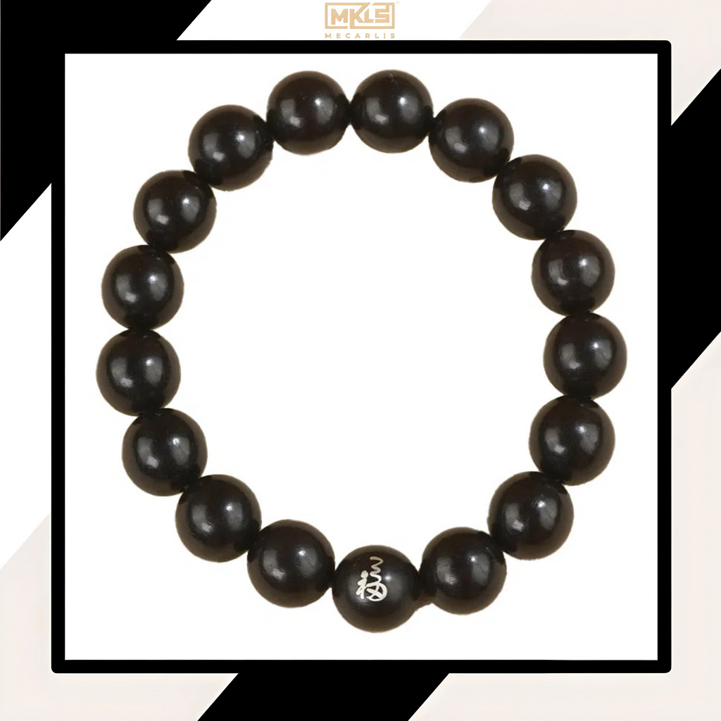 Ebony Condenses Rhyme, Blessings Accompany Zen Heart - The Eastern Philosophy of Ebony Inlaid with Silver "Blessings Accompany" Bracelet