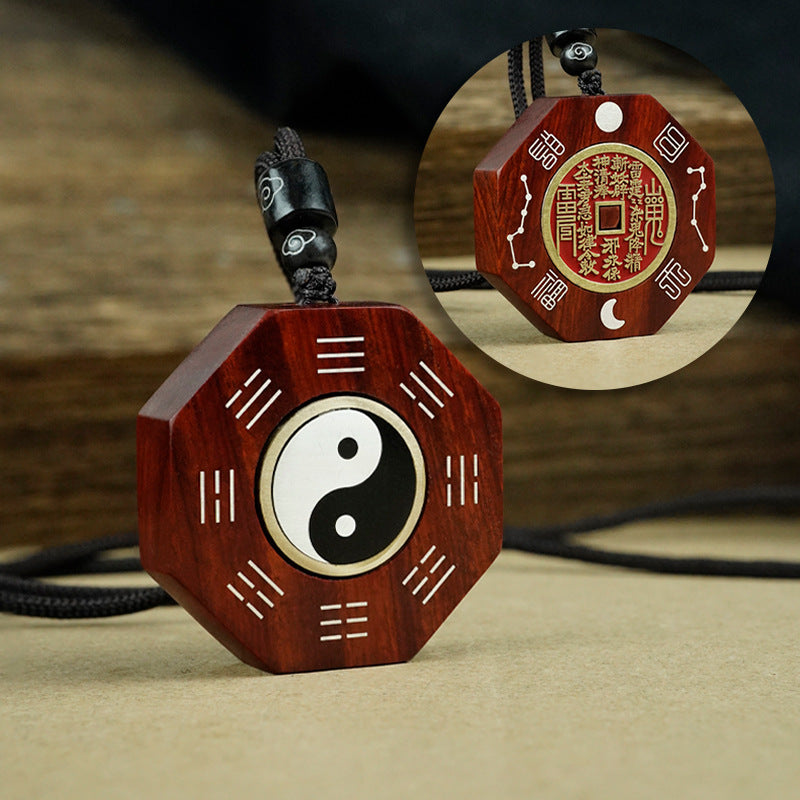 Yin - Yang Harmony, Zen Rhyme of the East - The Cultural Philosophy of Ebony, Blood Sandalwood and Jujube Wood Inlaid with Silver "Tai Chi Kung Fu" Pendant