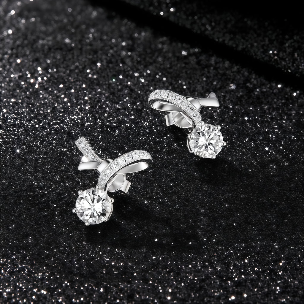925 Silver Inlaid Moissanite Ribbon Earrings