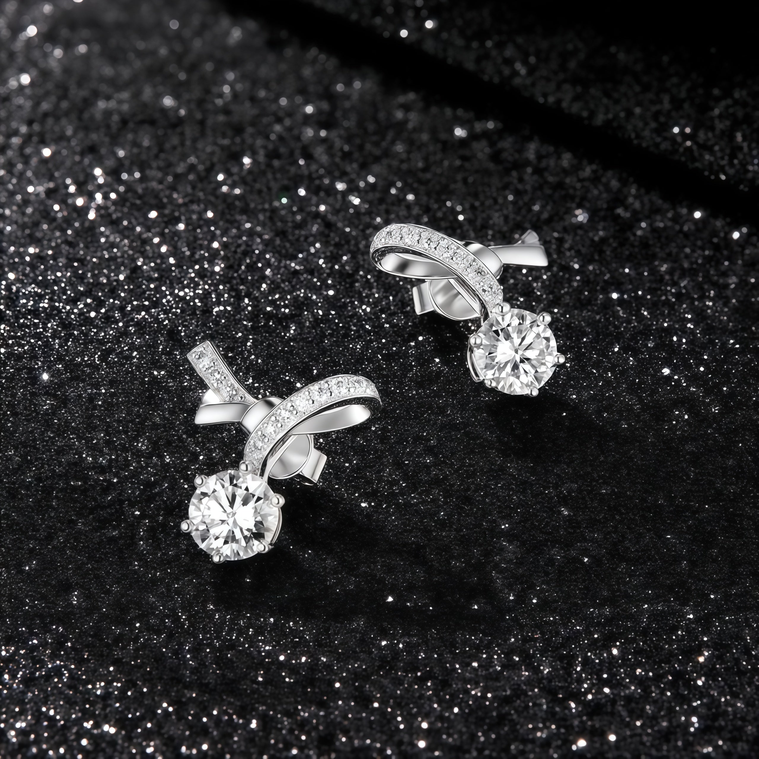 925 Silver Inlaid Moissanite Ribbon Earrings