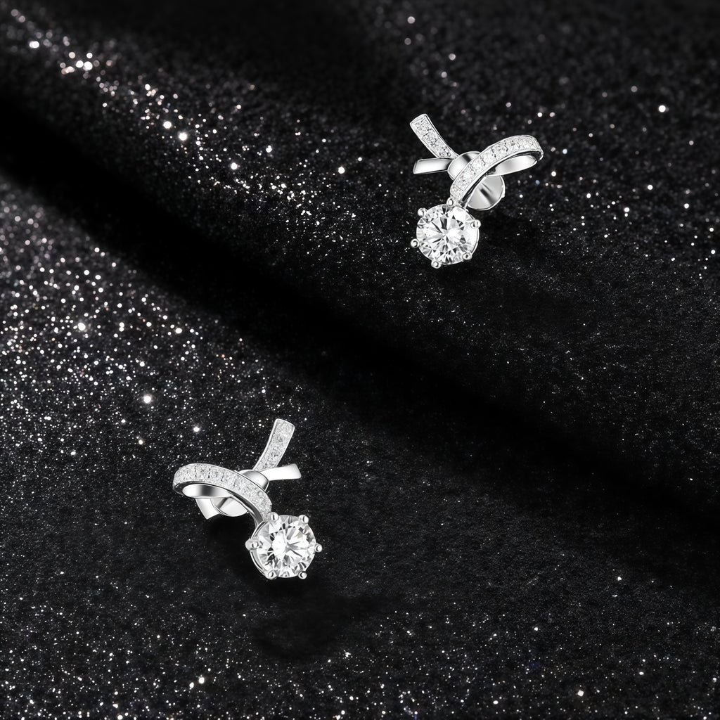 925 Silver Inlaid Moissanite Ribbon Earrings