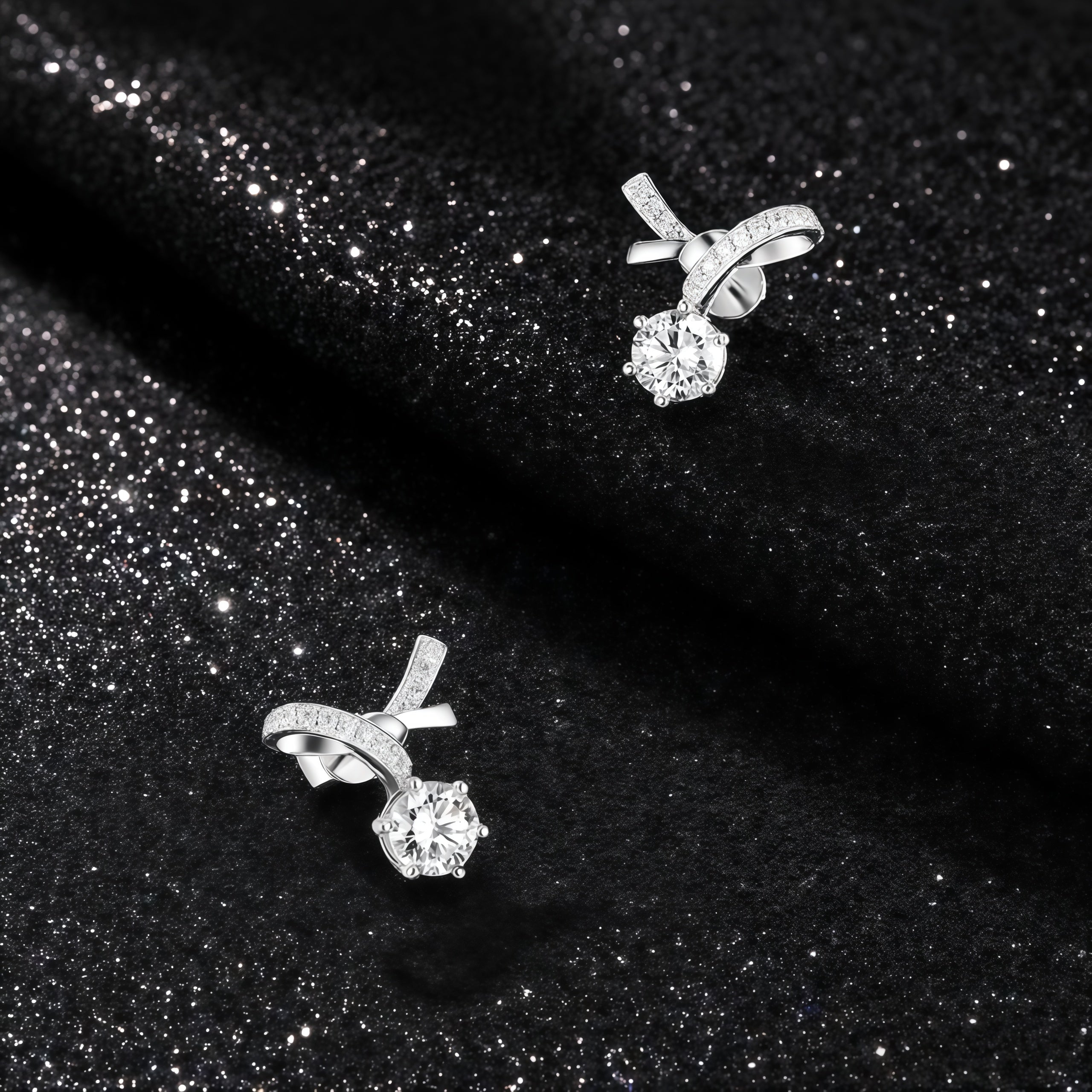 925 Silver Inlaid Moissanite Ribbon Earrings