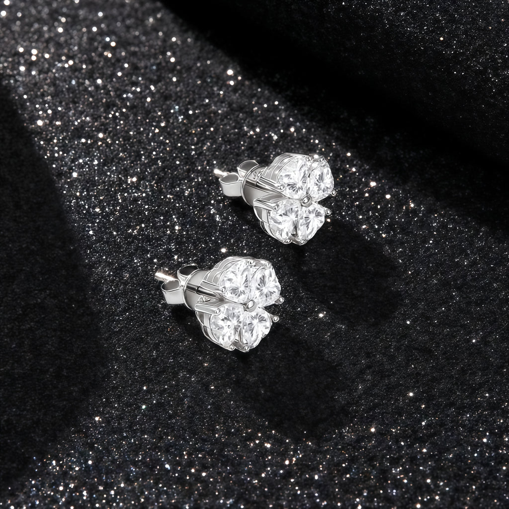 925 Sterling Silver Inlaid Moissanite Clover Stud Earrings