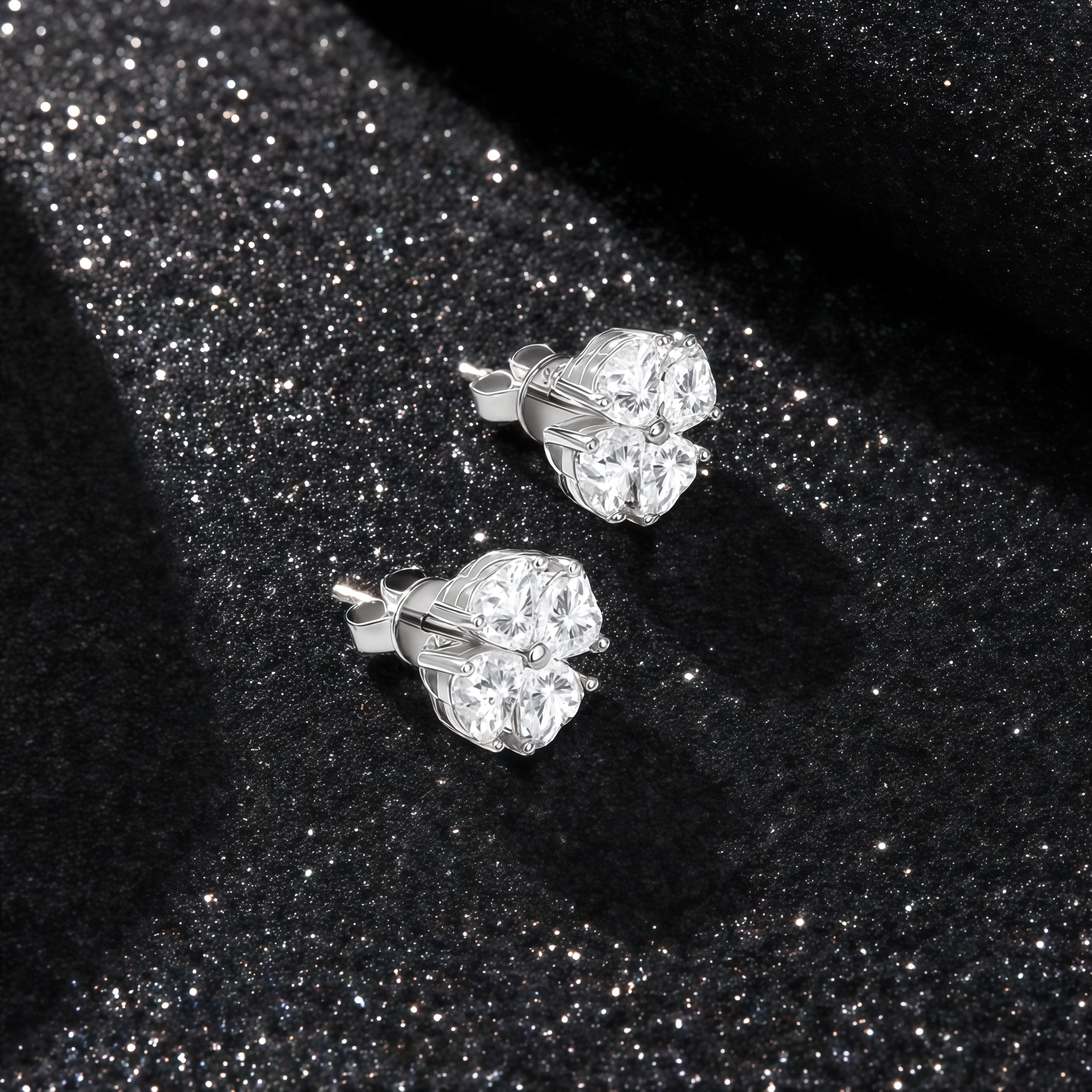 925 Sterling Silver Inlaid Moissanite Clover Stud Earrings